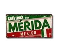 Cartel de Chapa Metálico de Ciudades Latinoamericanas, Diseño Vintage de Colombia México y Brasil, 30x15 cm, Decoración de Pared con Agujeros Pretaladrados (Mérida)