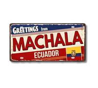 Cartel de Chapa Metálico de Ciudades Latinoamericanas, Diseño Vintage de Colombia México y Brasil, 30x15 cm, Decoración de Pared con Agujeros Pretaladrados (Machala)