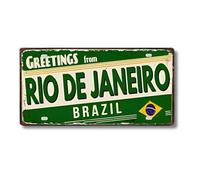 Cartel de Chapa Metálico de Ciudades Latinoamericanas, Diseño Vintage de Colombia México y Brasil, 30x15 cm, Decoración de Pared con Agujeros Pretaladrados (Rio de Janeiro)