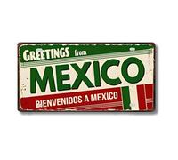 Cartel de Chapa Metálico de Ciudades Latinoamericanas, Diseño Vintage de Colombia México y Brasil, 30x15 cm, Decoración de Pared con Agujeros Pretaladrados (Mexico)