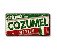 Cartel de Chapa Metálico de Ciudades Latinoamericanas, Diseño Vintage de Colombia México y Brasil, 30x15 cm, Decoración de Pared con Agujeros Pretaladrados (Cozumel)