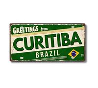 Cartel de Chapa Metálico de Ciudades Latinoamericanas, Diseño Vintage de Colombia México y Brasil, 30x15 cm, Decoración de Pared con Agujeros Pretaladrados (Curitiba)