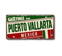 Cartel de Chapa Metálico de Ciudades Latinoamericanas, Diseño Vintage de Colombia México y Brasil, 30x15 cm, Decoración de Pared con Agujeros Pretaladrados (Puerto Val larta)