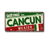 Cartel de Chapa Metálico de Ciudades Latinoamericanas, Diseño Vintage de Colombia México y Brasil, 30x15 cm, Decoración de Pared con Agujeros Pretaladrados (Cancun)