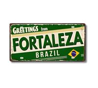 Cartel de Chapa Metálico de Ciudades Latinoamericanas, Diseño Vintage de Colombia México y Brasil, 30x15 cm, Decoración de Pared con Agujeros Pretaladrados (Fortaleza)