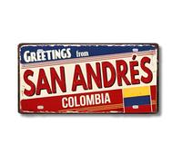 Cartel de Chapa Metálico de Ciudades Latinoamericanas, Diseño Vintage de Colombia México y Brasil, 30x15 cm, Decoración de Pared con Agujeros Pretaladrados (San Andrés)