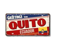 Cartel de Chapa Metálico de Ciudades Latinoamericanas, Diseño Vintage de Colombia México y Brasil, 30x15 cm, Decoración de Pared con Agujeros Pretaladrados (Quito)