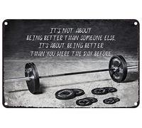 Cartel De Chapa Motivación No Se Trata De Ser Mejor Que Alguien Más Arte Inspirador De Fitness Y Gimnasio Tin Sign Retro Placa Metalica Decoración Pared Muestra para Bar Cafetería Garaje M
