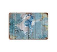 Cartel De Chapa Nautical Beach Theme Underwater Sea Horse Coral and Sea Fish and Turtles Placa Metalica Nostalgic Metal Sign Art Tin Sign para Taberna Cocina Garaje 20X30Cm