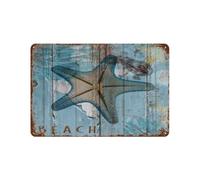 Cartel De Chapa Nautical Beach Theme Underwater Starfish Shells Starfish Blue Coastal Letrero De Metal Nostalgic Placa Metalica Art Metal Sign para Cocina Restaurante Taberna 20X30Cm