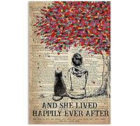 Cartel De Chapa New And She Lived Happily Ever After - Cat Pared Muestra Vintage Placa Metalica Novedad Tin Sign Para Garaje Hogar Cafetería S