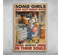 Cartel De Chapa Niña Y Caballo Algunos Simplemente Nacen con Caballos En El Alma Letrero De Estaño Vintage Tin Sign Regalos Placa Metalica para Garaje Baño Restaurante 20X30CM
