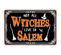 Cartel De Chapa No Todas Las Brujas Viven En Salem Bruja De Halloween Retro Rústica Letrero De Estaño Vintage Tin Sign Regalos Placa Metalica para Cafetería Garaje Baño 20X30CM