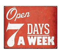 Cartel De Chapa Open 7 Days A Week Shabby Rusty Effect Street Placa Metalica Nostalgic Tin Sign Art Letrero De Metal para Taberna Restaurante Cocina 20X30CM