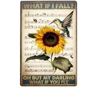 Cartel De Chapa Partitura Vintage De ¿Qué Pasa Si Me Caigo? Colibrí Girasol Letrero De Estaño Retro Pared Muestra Decoración Tin Sign para Restaurante Cafetería Pub M
