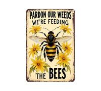 Cartel De Chapa Perdonen Nuestras Malas Hierbas, Estamos Alimentando A Las Abejas - Jardín Rústico De Granja Vintage Letrero De Estaño Decoración Pared Muestra Regalos Tin Sign Para Baño 20X30CM
