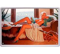 Cartel de chapa Pin Up Pinup "Hollywood" Hot Sexy Girl Lady Retro Reklame Cartel publicitario Decoración Metal Cartel Vintage Cartel Regalo de cumpleaños o Navidad C0340 20 x 30 cm
