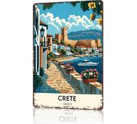 Cartel De Chapa Pintura De Mapa Antiguo De Creta, Grecia Pared Muestra Decoración Placa Metalica Retro Tin Sign para Cafetería Garaje Baño 20X30CM