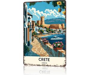 Cartel De Chapa Pintura De Mapa Antiguo De Creta, Grecia Pared Muestra Decoración Placa Metalica Retro Tin Sign para Cafetería Garaje Baño 20X30CM