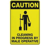 Cartel De Chapa Precaución: Limpieza En Curso A Cargo De Un Operario Masculino. Carteles De Metal Novedad Vintage Metálico para Cocina Tienda M