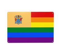 Cartel De Chapa Pride Rainbow LGBT Flag of New Jersey Metal Sign Art Placa Metalica Retro Letrero De Metal para Garaje Restaurante Cocina 20X30CM