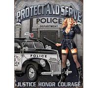 Cartel De Chapa Protect and Serve Sexy Police Woman In Placa Metalica Nostalgic Tin Sign Retro Letrero De Metal para Cocina Restaurante Taberna 20X30CM