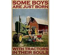 Cartel De Chapa Ranch Boy Tractor Some Boys Have Tractors When They were Born Tin Sign Divertido Placa Metalica Retro Letrero De Metal para Taberna Cocina Restaurante 20X30CM