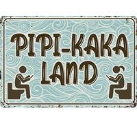 Cartel de chapa resistente a la intemperie de 30 x 20 cm, para inodoro, inodoro, cuarto de baño, divertido mensaje "Pipi Kaka Land"