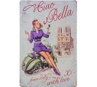 Cartel de chapa retro vintage de 30 x 20 cm para fans de los scooters italianos, "Ciao Bella - From Italy with Love"