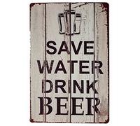 Cartel De Chapa Save Water Drink Beer Metal Sign Nostalgic Letrero De Metal Retro Placa Metalica para Restaurante Garaje Cocina 20X30CM