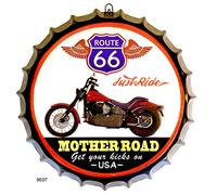 Cartel de Chapa Tapón de Botella Ruta 66 Motos Clásicas Decoración Vintage Americano de Metal 42x42 cm (Route 66 Motherroad Moto)