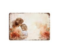 Cartel De Chapa Tierno: Una Madre Y Su Hijo En Un Entorno Dulce Y Relajante Frente A Un Tin Sign Retro Letrero De Estaño Decoración Pared Muestra para Cafetería Hogar Restaurante M