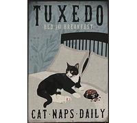 Cartel De Chapa Tuxedo Cat Tuxedo Bed and Breakfast Cat Naps Daily Letrero De Metal Nostalgic Placa Metalica Art Tin Sign para Taberna Restaurante Cocina 20X30CM