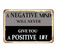 Cartel De Chapa Una Mente Negativa Nunca Te Dará Una Vida Positiva. Cita Humorística. Letrero De Estaño Novedad Tin Sign Regalos Placa Metalica para Cafetería Restaurante Garaje 20X30CM