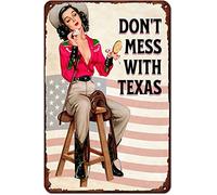 Cartel De Chapa Vaquera del Oeste No Te Metas con Texas Temática De Texas Tin Sign Decoración Letrero De Estaño Vintage Placa Metalica para Garaje Restaurante Cafetería 20X30CM