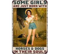 Cartel De Chapa Vaquero del Oeste Algunos Simplemente Nacieron con Caballos Y Perros En Sus Almas Letrero De Estaño Novedad Tin Sign Vintage Pared Muestra para Restaurante Garaje Bar M