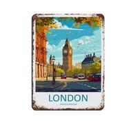 Cartel De Chapa Viajes Londres Inglaterra Retro Tin Sign Vintage Letrero De Estaño Decoración Pared Muestra para Baño Garaje Restaurante 20X30CM