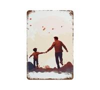 Cartel De Chapa Vínculo Aventurero: Un Padre Y Un Hijo Tomados De La Mano Corriendo hacia Nuevos Horizontes Que Simbolizan La Exploración Tin Sign Pared Muestra Vintage Placa Metalica M