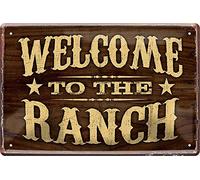 Cartel de chapa "Welcome to the Ranch" decorativo, diseño retro de cowboy de metal, para puerta, regalo de cumpleaños o Navidad 20 x 30 cm