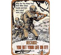 Cartel De Chapa Why Do You Keep Your M16 Warning Placa Metalica Retro Tin Sign Divertido Letrero De Metal para Restaurante Garaje Cocina 20X30CM