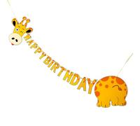 Cartel de cumpleaños de jirafas para niños y niñas, animales de safari, pancarta de feliz cumpleaños de dibujos animados, guirnalda de banderines de jirafa, decoraciones salvajes, pancartas de fiesta