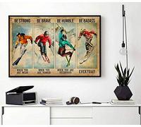 Cartel de esquí con texto en inglés "Be Strong Be Brave Be Humble Be Badas" para todos los días Esquiar amantes de los esquiadores, vintage, arte para pared, cartel de metal, 30,5 x 40,6 cm