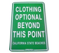 Cartel de estaño con texto en inglés «Clothing Optional Beyond This Point» (20 x 30 cm)
