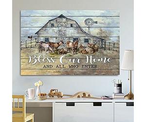 Cartel de estaño con texto en inglés «Goat Grazing Happy Family Farm Life House Bless Us» para decoración de pared de baño, 20,3 x 30,5 cm, el mejor regalo