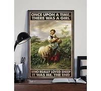 Cartel de estaño con texto en inglés "Little Girl and Sheep Farmer There was A Girl Really Loved Sheep" para baño, dormitorio, cafetería, decoración de pared, Día del Trabajo, Halloween, 15,2 x 20,3