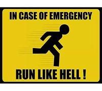 Cartel de estaño con texto en inglés "Warn Caution Emergency Run Like Hell Door", Pascua, Día de la Madre, cafetería, bar, pub, dormitorio, decoración de habitación, 15,2 x 20,3 cm