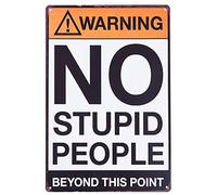 Cartel de estaño de advertencia, con texto en inglés "No Stupid People Beyond This Point", retro, con texto en inglés "No Stupid People Beyond This Point", de 20 x 30 cm