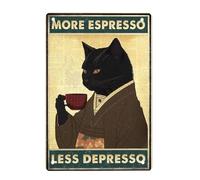 Cartel de estaño de metal de gato, póster vintage divertido gato negro café retro placa póster arte de pared impresión decoración 30 x 20 cm pulgadas para casa bar baño puerta tienda decoración de