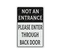 Cartel de estaño vintage con texto en inglés "An Entrance Please Enter Through Back Door Precaution Alert Warning Notice" Wall Art Decor Public Vintage Retro Tin Metal Sign Plate 20.3 x 30.5 cm