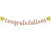Cartel de felicitación con letras de oro rosa y símbolo de oro para colgar en papel decorativo para graduación, celebraciones de fiesta de logros, boda feliz, jubilación, fiesta de novia, baby shower